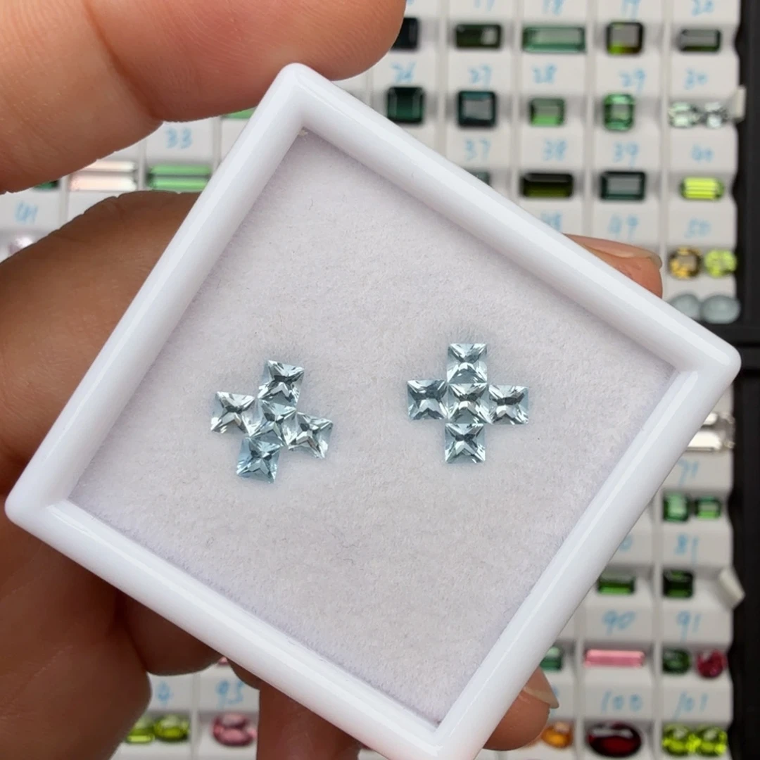 海蓝宝石裸石天然方3*3mm10颗