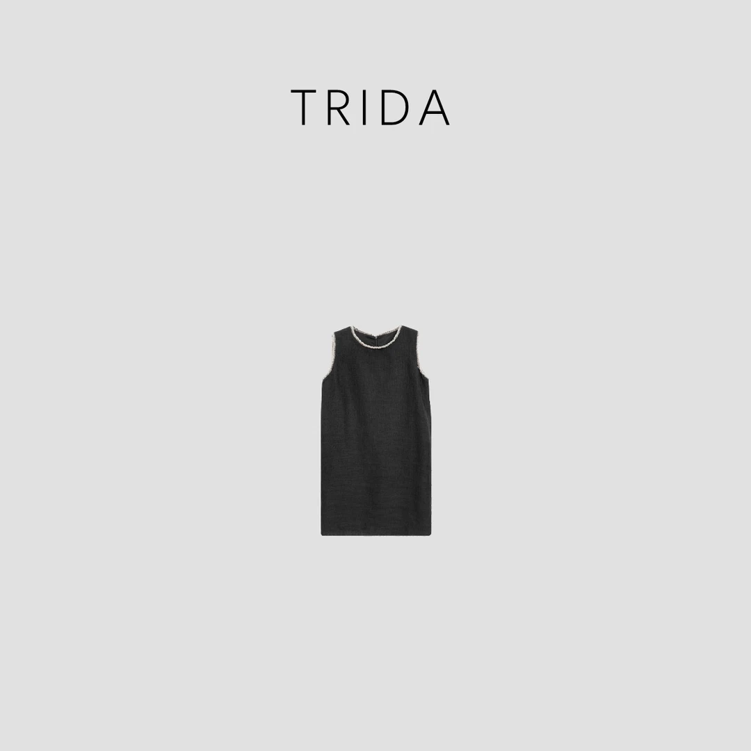 【Trida】进口优质20D面料黑色毛边无袖连衣裙5663LJ