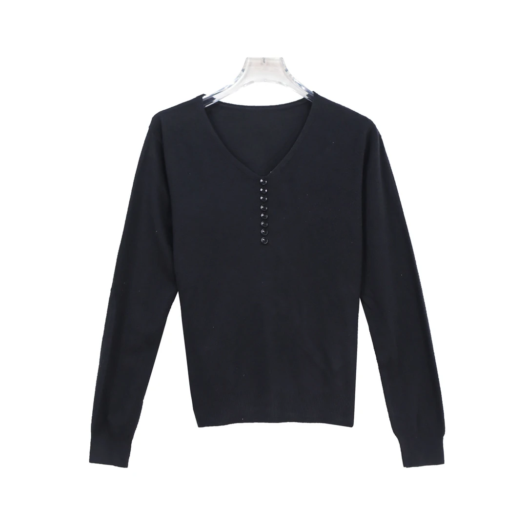 秋冬修身显瘦v领长袖打底衫百搭洋气韩版套头针织衫X27740