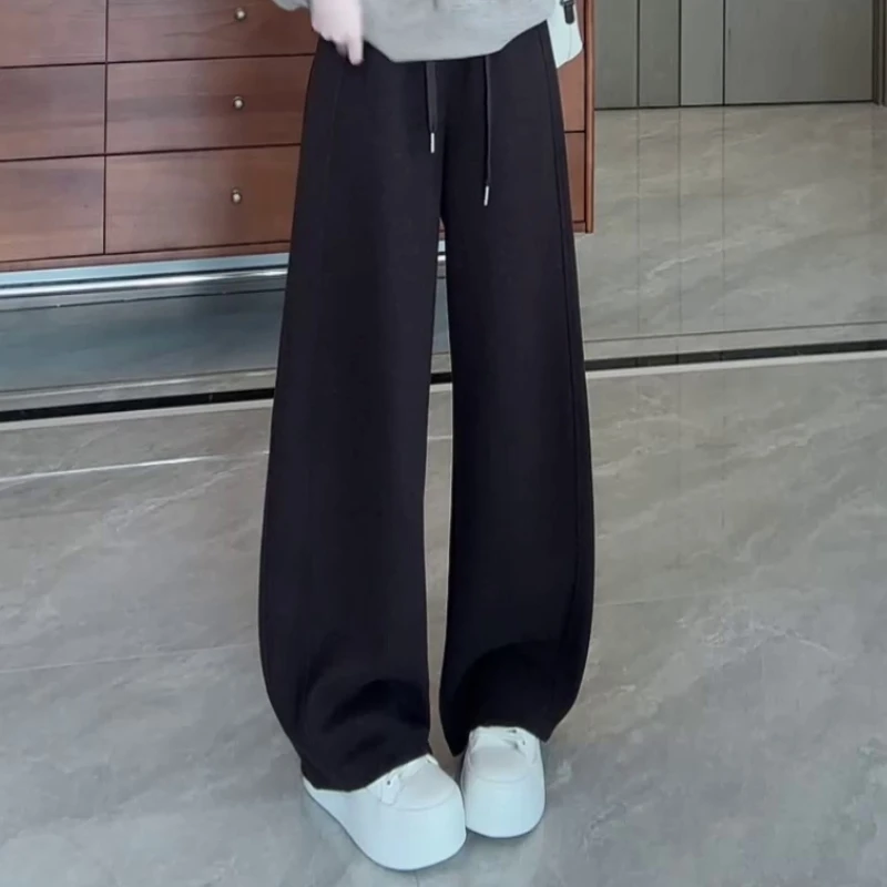 女士休闲裤2025秋冬新款设计感抽绳纽扣通勤百搭高腰显瘦阔脚裤潮