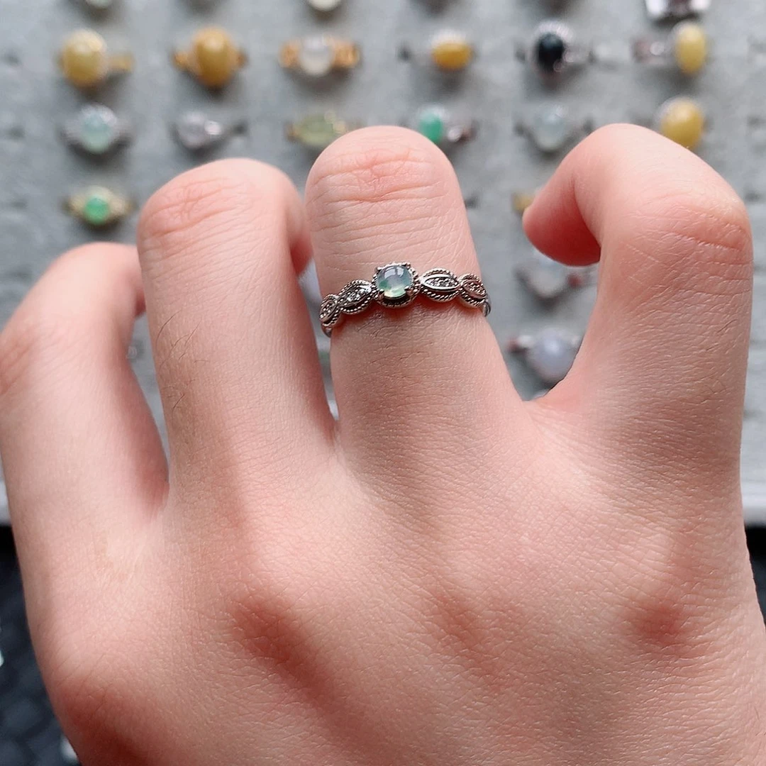 翡翠戒指银S925镶嵌0175