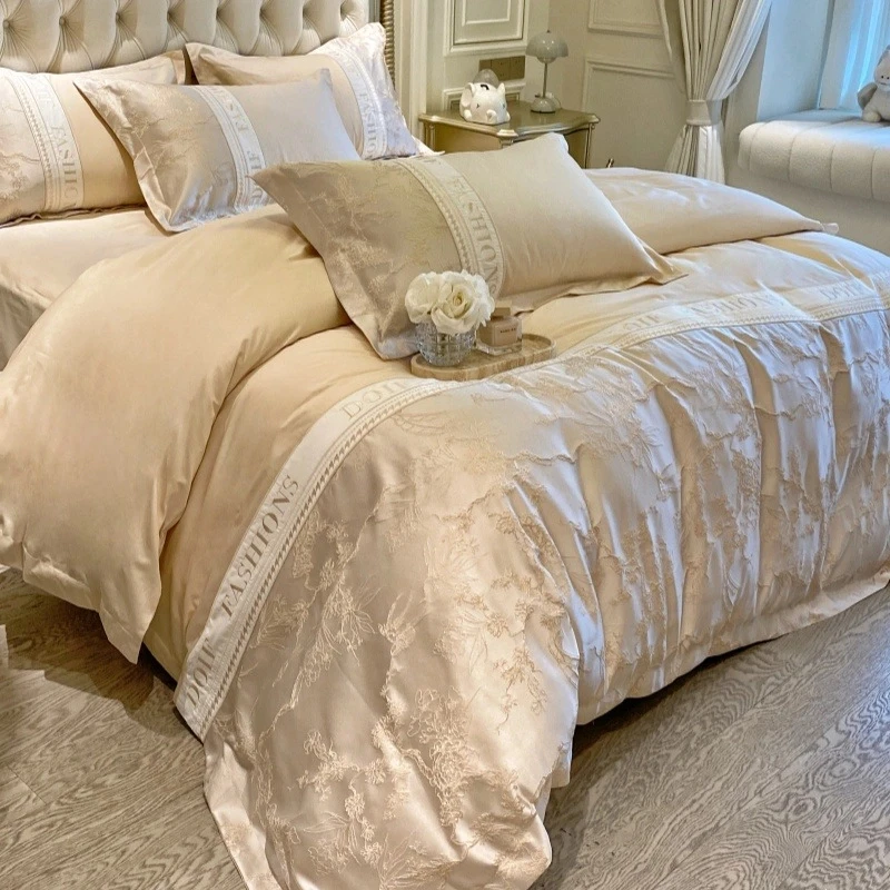 水星家纺适用轻奢A类200支纯棉全棉四件套高级感纯棉浮雕刺床上用