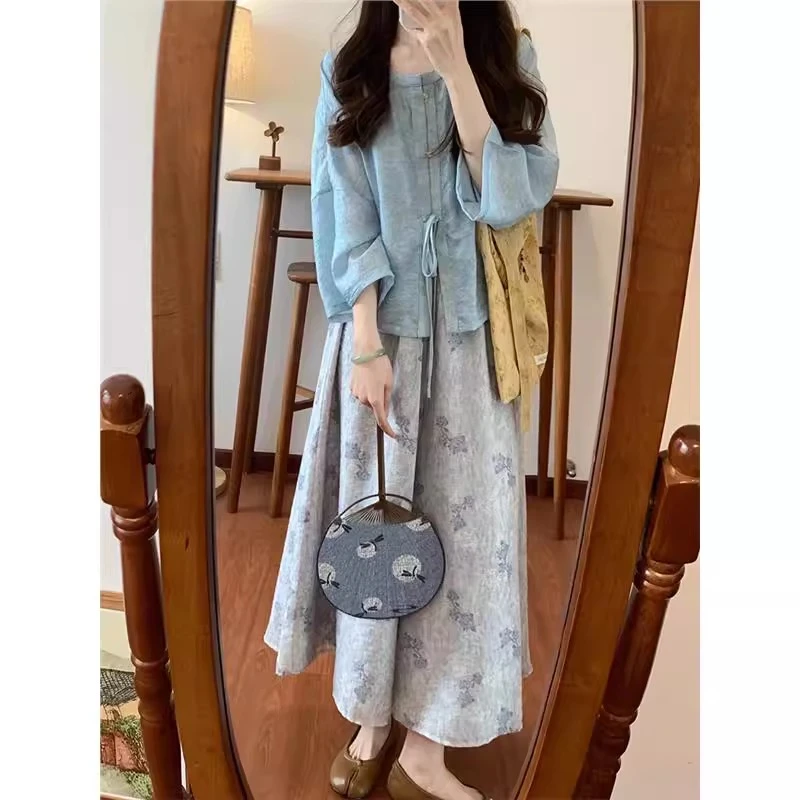 新中式国风松弛感时尚洋气衣服上衣半身裙两件套装女2025夏季新款