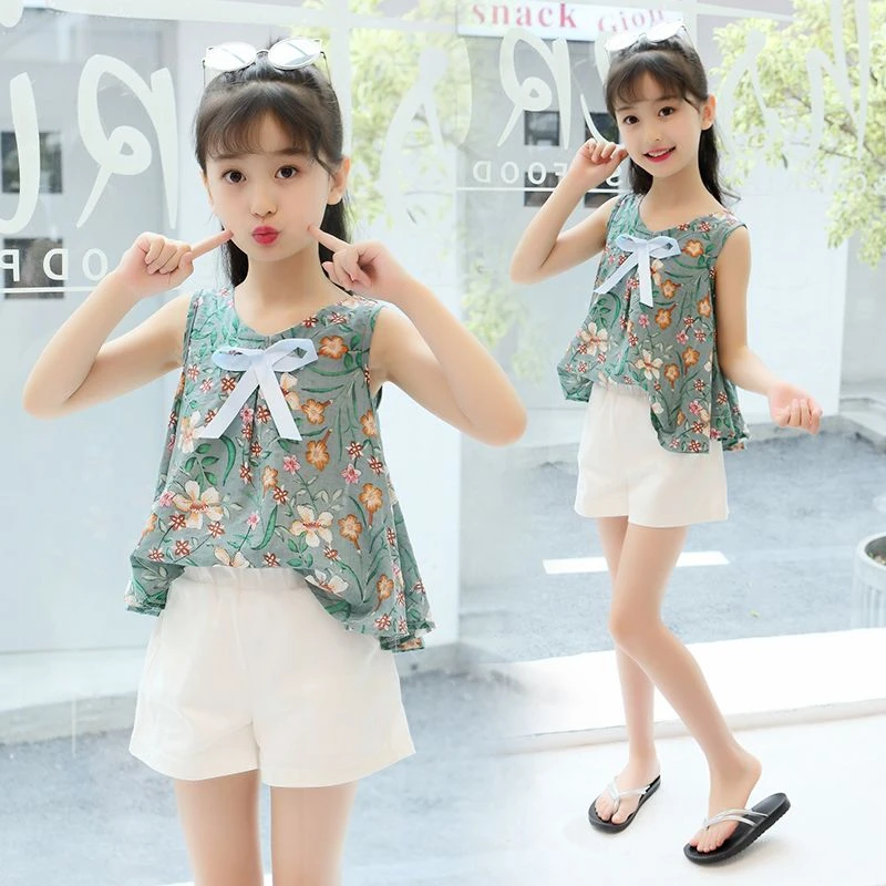女童夏季套装2025新款小女孩洋气碎花背心上衣短裤中大儿童两件套