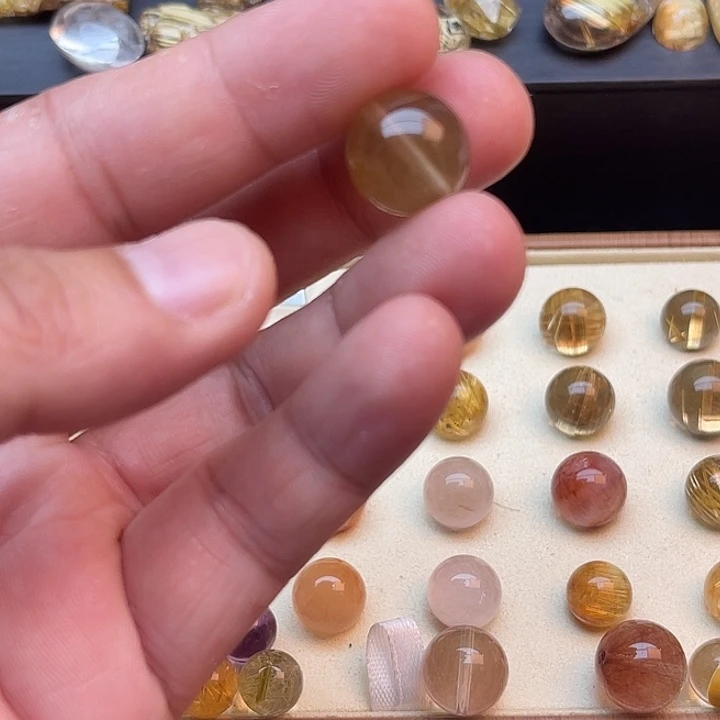 未镶嵌珠宝半成品发晶15+兔毛单珠