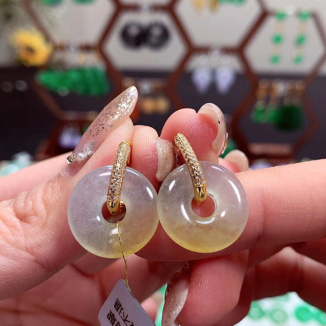 翡翠耳饰银S925镶嵌天然翡翠