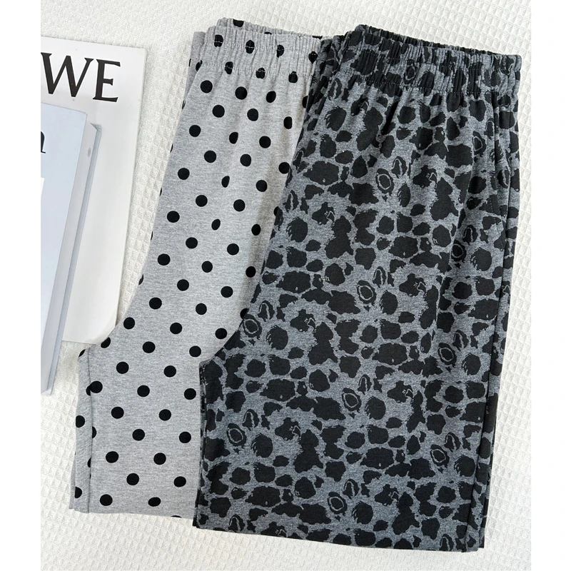 【简单爱】弹力棉莱卡波点家居裤大码女士睡裤可外穿休闲宽松版裤子