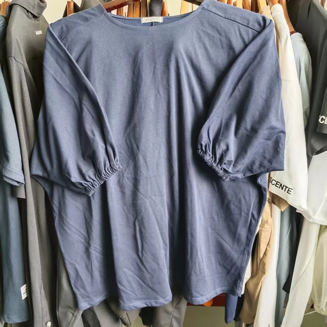 宽松型长袖舒适灯笼袖半袖短袖褶皱百搭圆领夏季T恤