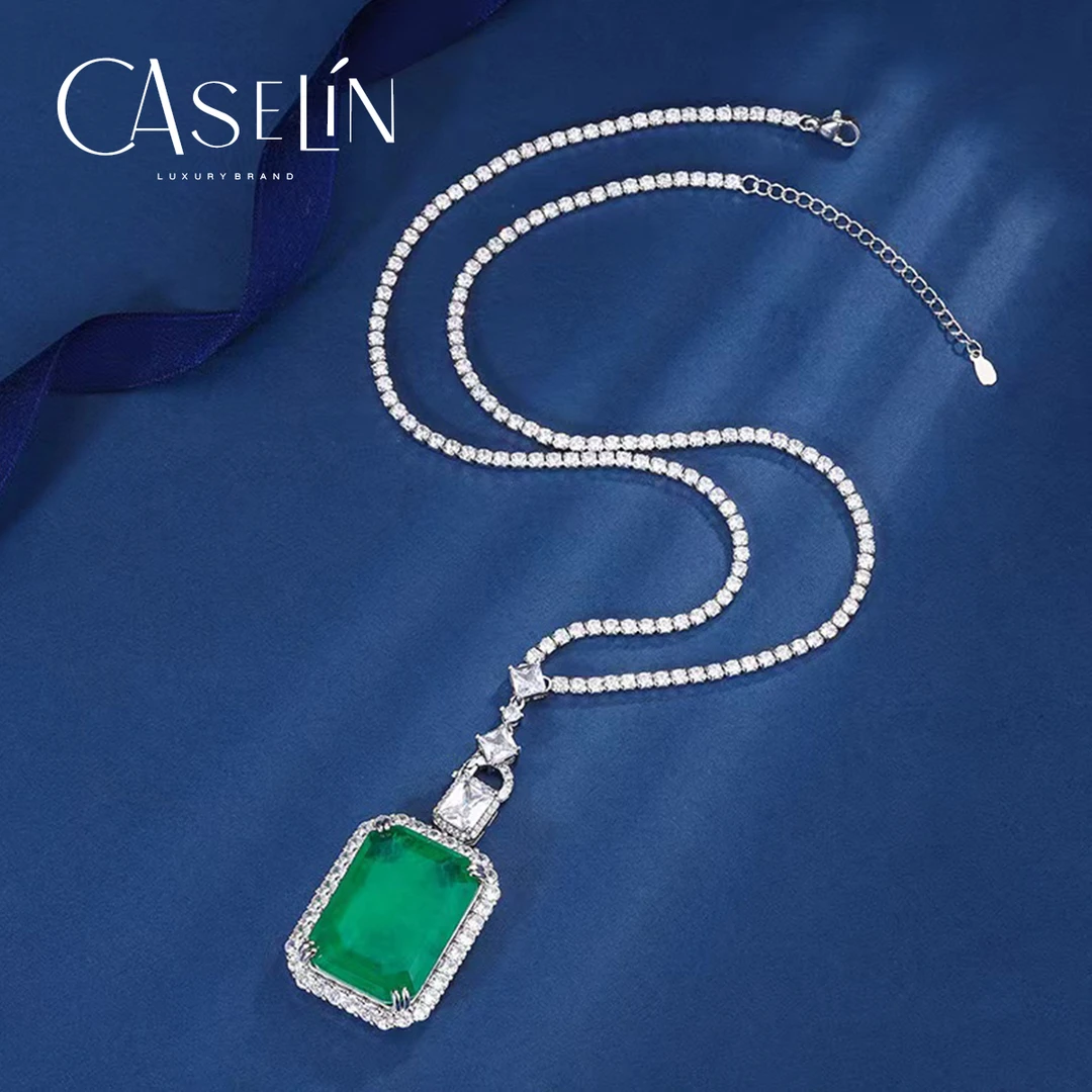 美★【高定】绿色方形经典时尚豪华气质项链 ~6483