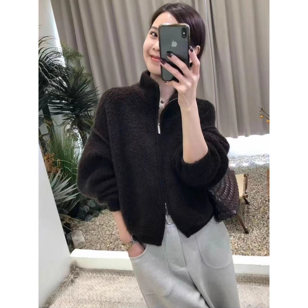 韩系复古圈圈颗粒绒毛衣外套女秋冬新款设计感双拉链加厚开衫上衣