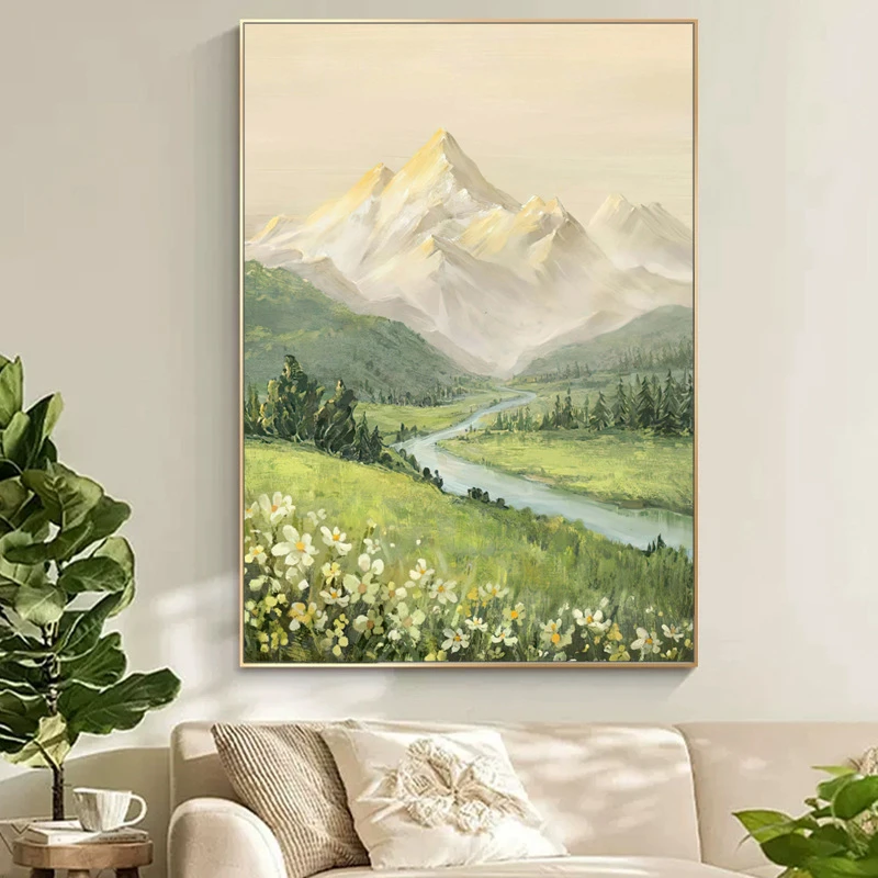 日照金山十字绣刺绣大气客厅卧室玄关新款山水画手工自己绣挂画