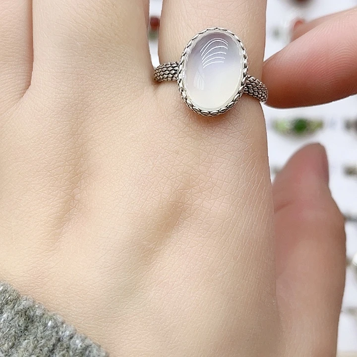 玛瑙/玉髓戒指银S925镶嵌925银