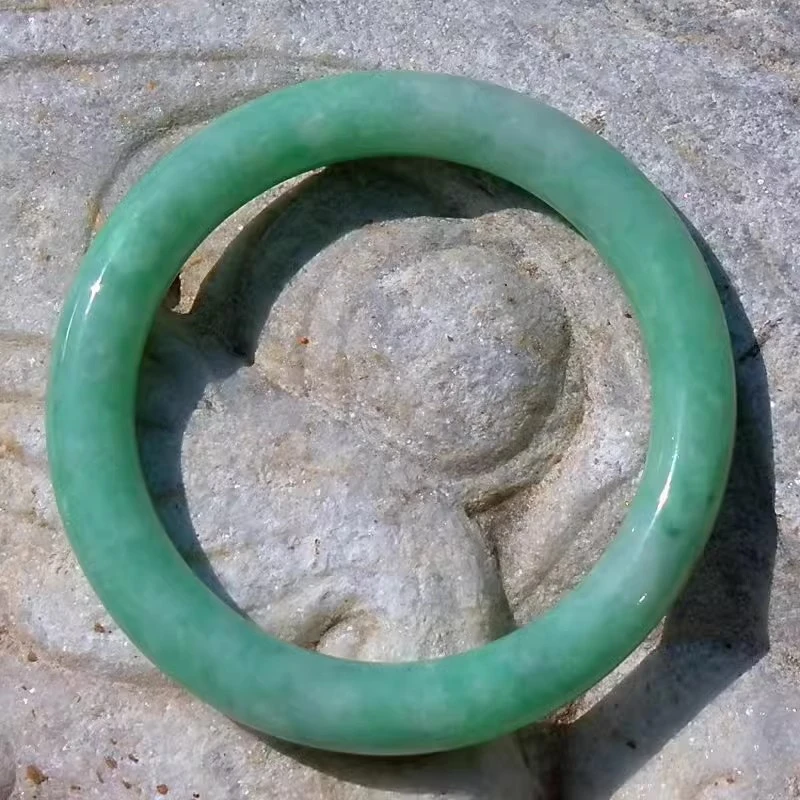 舒一翠3398天然A货缅甸老坑正阳绿翡翠圆条手镯子证书支持复检53