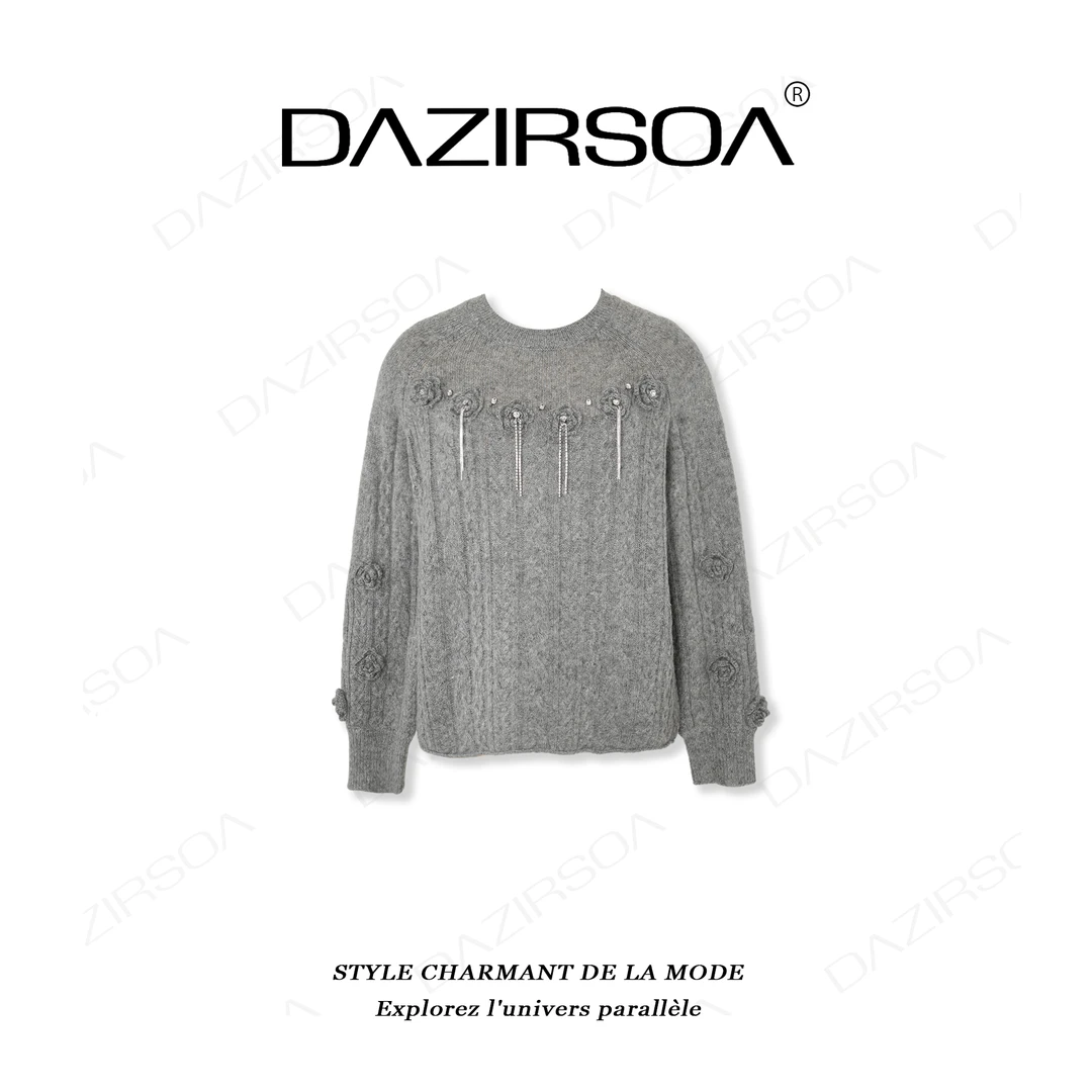DAZIRSOA/达姿‘玫瑰恋人’时尚百搭拼接玫瑰花洋气毛衣 W902