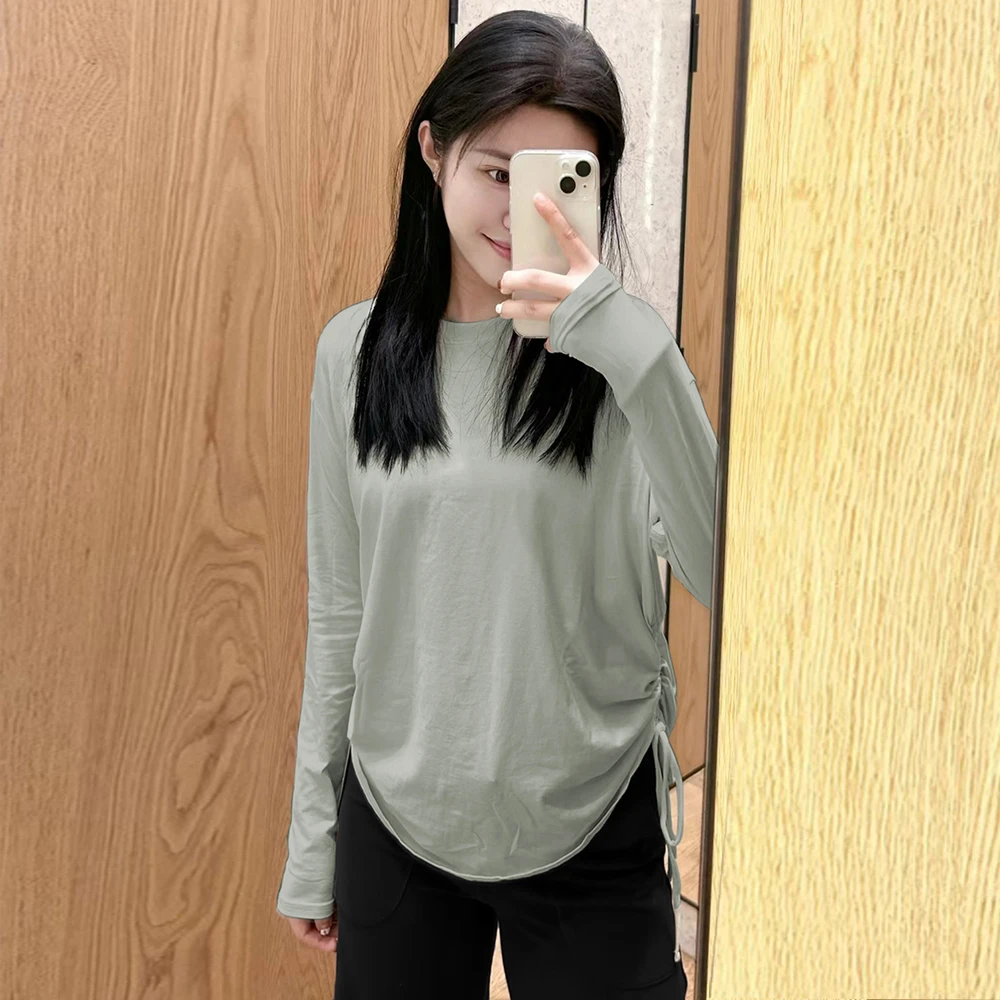 亚麻色设计感秋款抽绳宽松百搭棉质长袖 2702