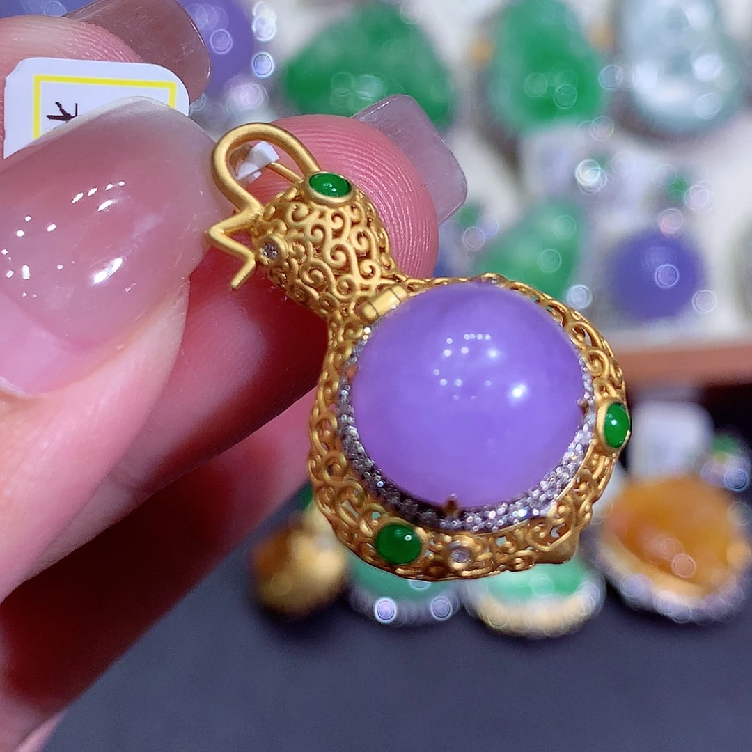 翡翠18K金镶嵌吊坠(不含链)