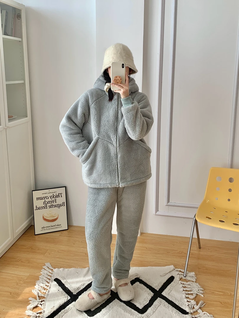 【双层巨厚】新款超厚双层复合可外穿情侣款家居服套装连帽冬款