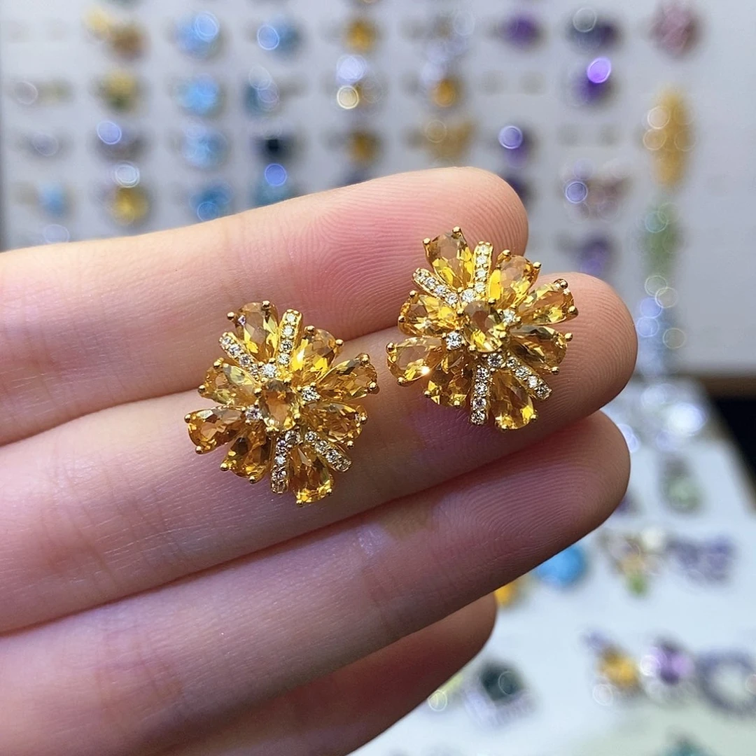 银S925镶嵌耳饰黄晶（一物一证）