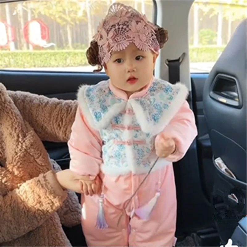 婴儿过年衣服秋冬新款棉服宝宝连体衣冬装国风公主超萌加厚外出服