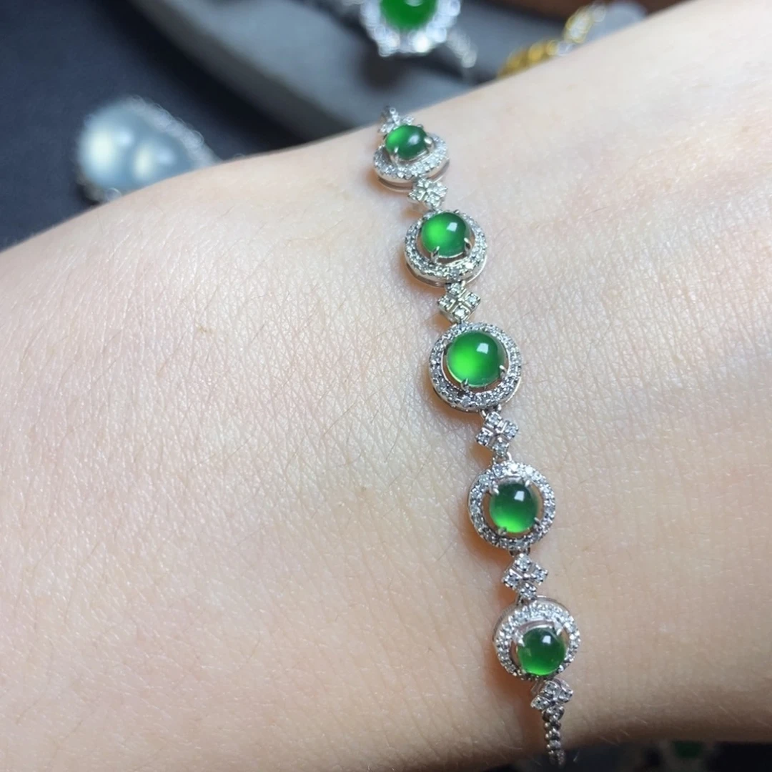 18K金镶嵌手链翡翠18Ｋ金蛋面手链