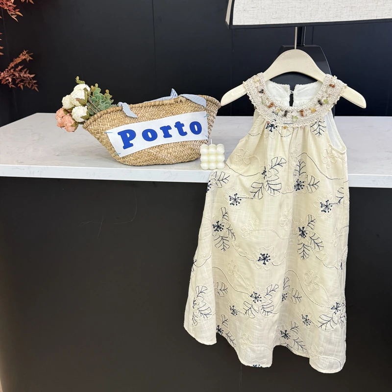 leomama 【手缝天然石】童装女童连衣裙2025夏款法式设计感度假裙子