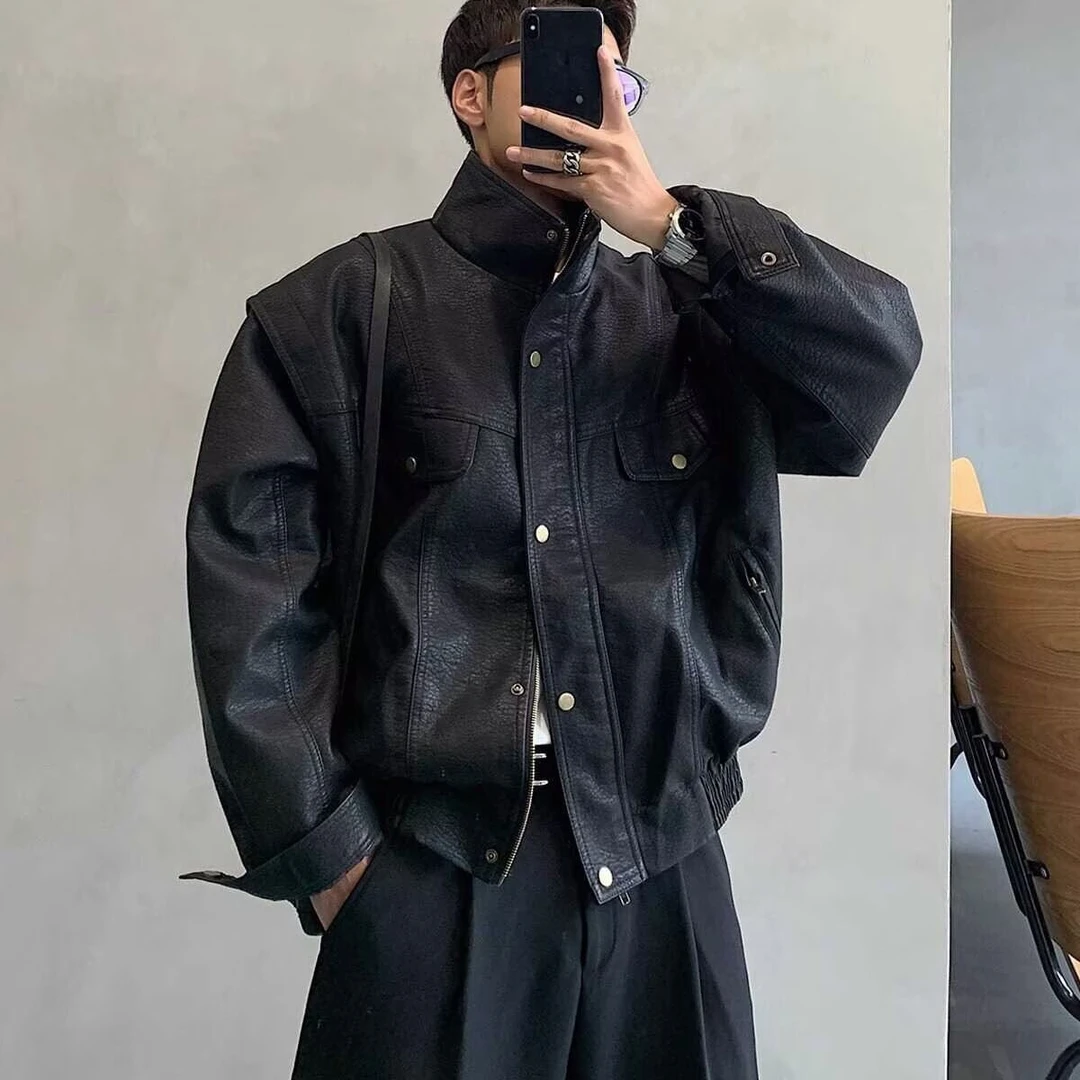 美式复古皮衣男士春秋季新款皮夹克帅气男装外套男士休闲