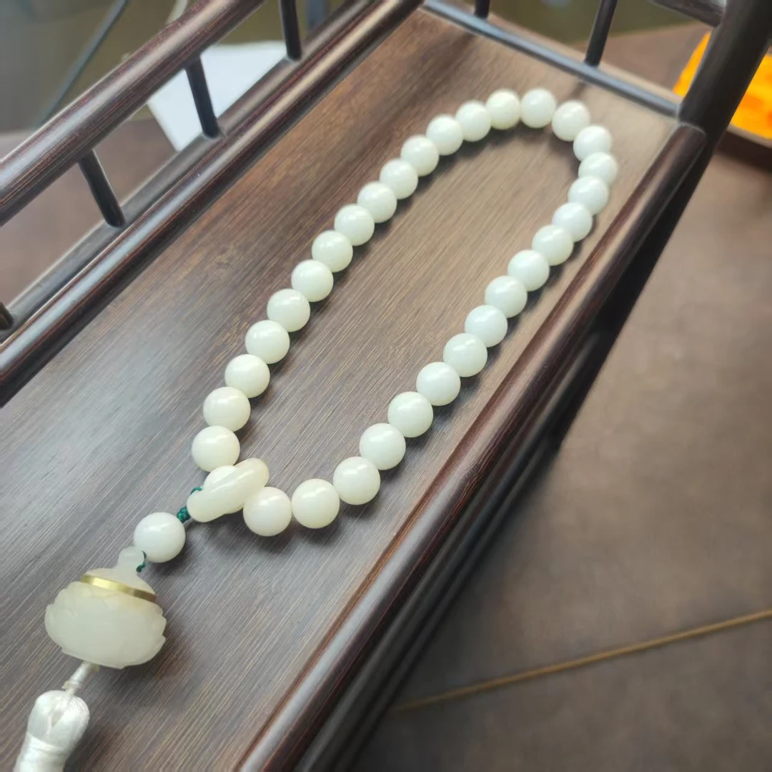 m-ae053 白玉菩提双圈莲花挂件手串