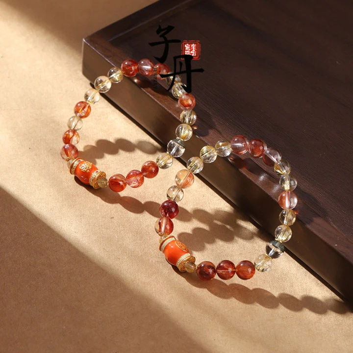 【子丹晶缘】18K红胶花金发晶配比手串 C5-455（多样性发/发一串）