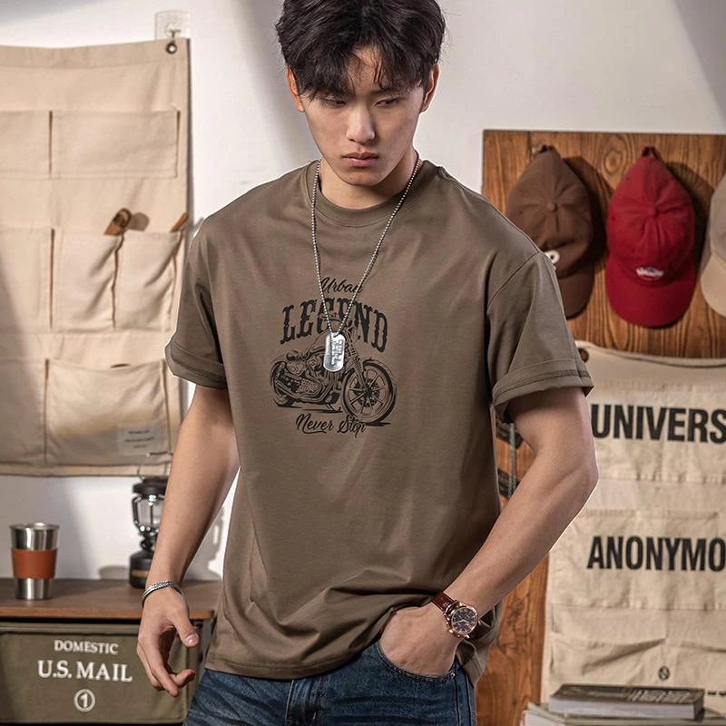 美式复古索罗娜凉感短袖T恤男士咖色夏季防晒upf50透气印花半袖