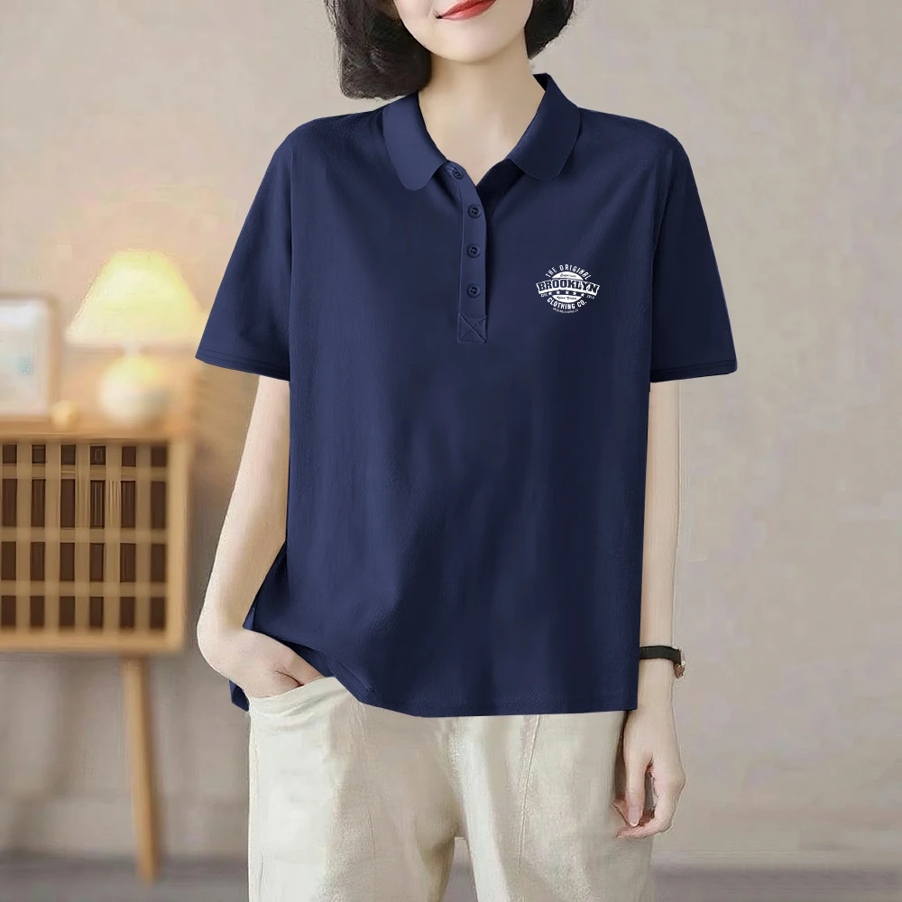 夏季新款t恤大码女装休闲胖mm翻领上衣女纯棉宽松显瘦polo领短袖