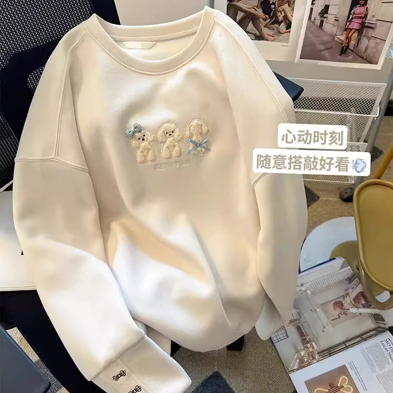 美式复古oversize卫衣女2025新款秋冬季加绒加厚宽松刺绣小狗上衣