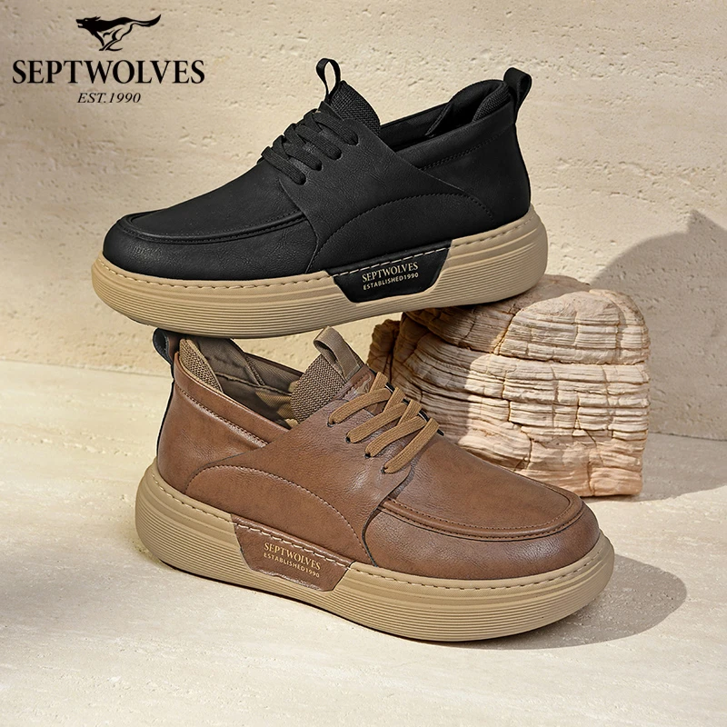 七匹狼新款圆头透气耐磨轻便中帮时尚休闲鞋潮流男鞋男士皮鞋马丁