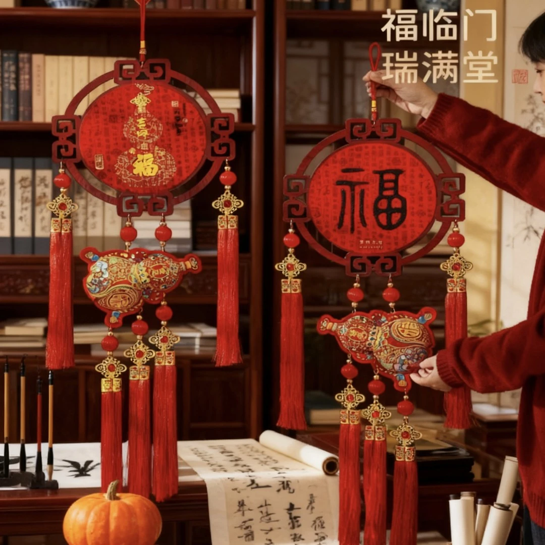 【买一送一】中国结挂件福字客厅高档装饰木制新年喜庆氛围布置装饰