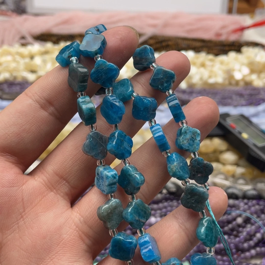 合金玛瑙/玉髓珠宝半成品一条装卡10mm蓝鳞灰四叶草