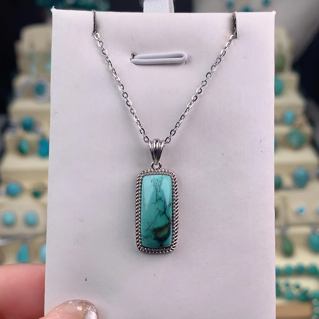 绿松石银S925镶嵌吊坠(不含链)