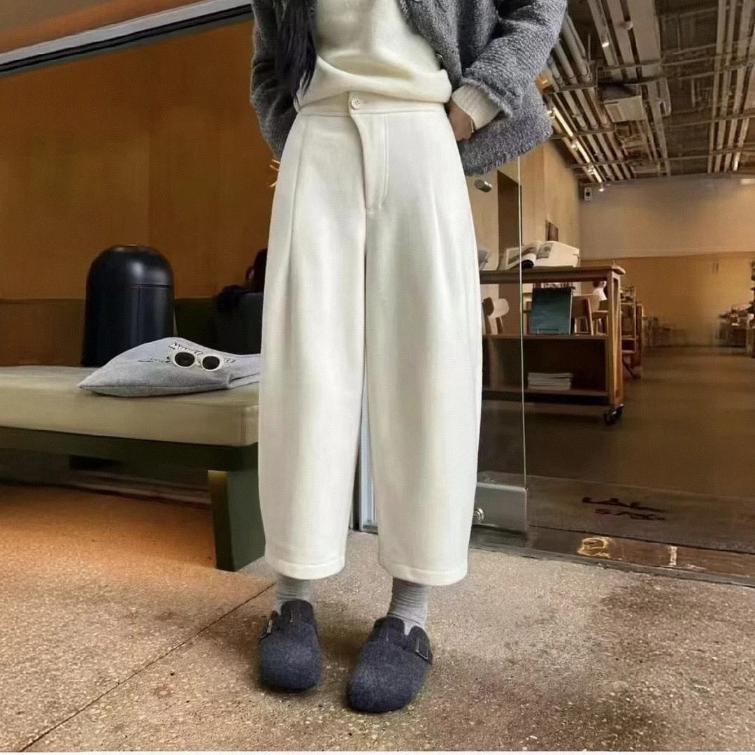 新款大码F015秋冬加厚宽松毛呢奶奶裤时尚休闲阔腿九分直筒裤-1