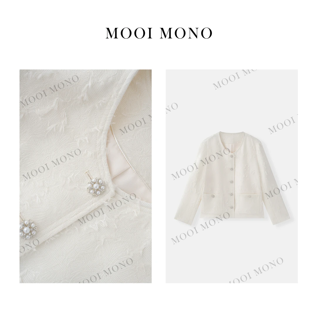 MOOI MONO"绒白梦境"显瘦早春气质中式流光感烧花外套 W582S51