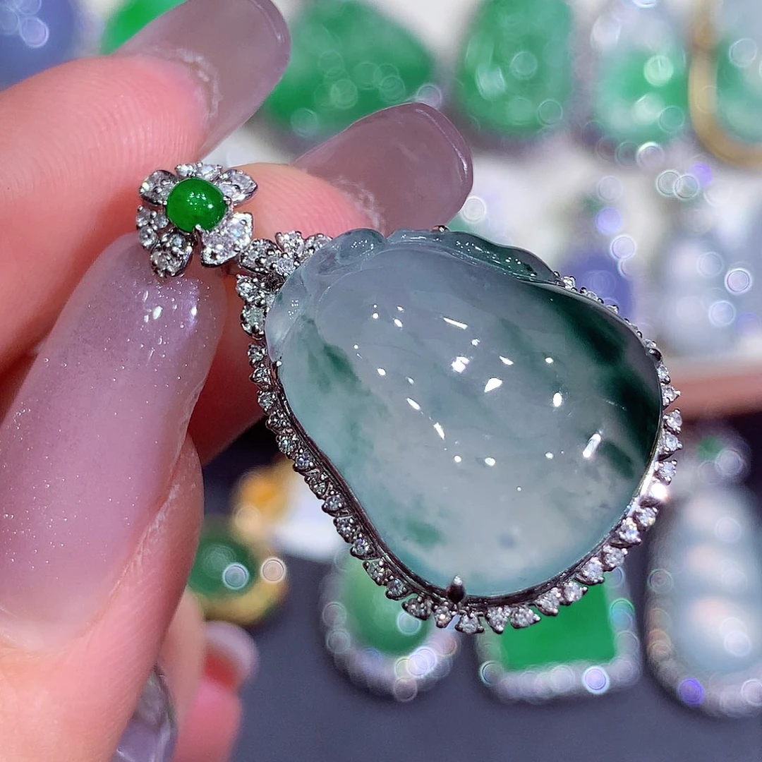 翡翠18K金镶嵌吊坠(不含链)