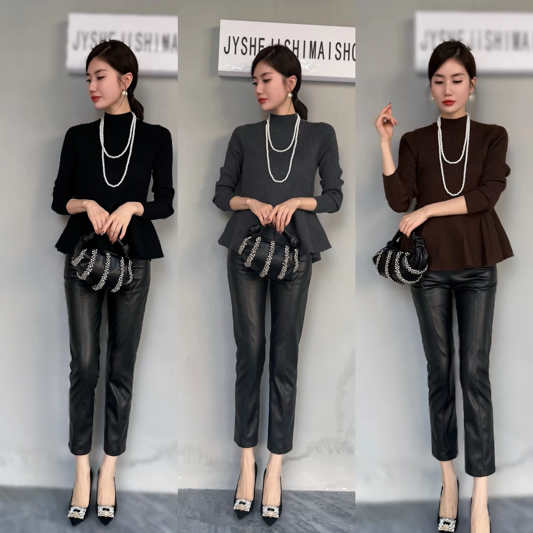 【俊英】2025新款长袖上衣女早秋新款气质减龄荷叶边收腰短时尚款