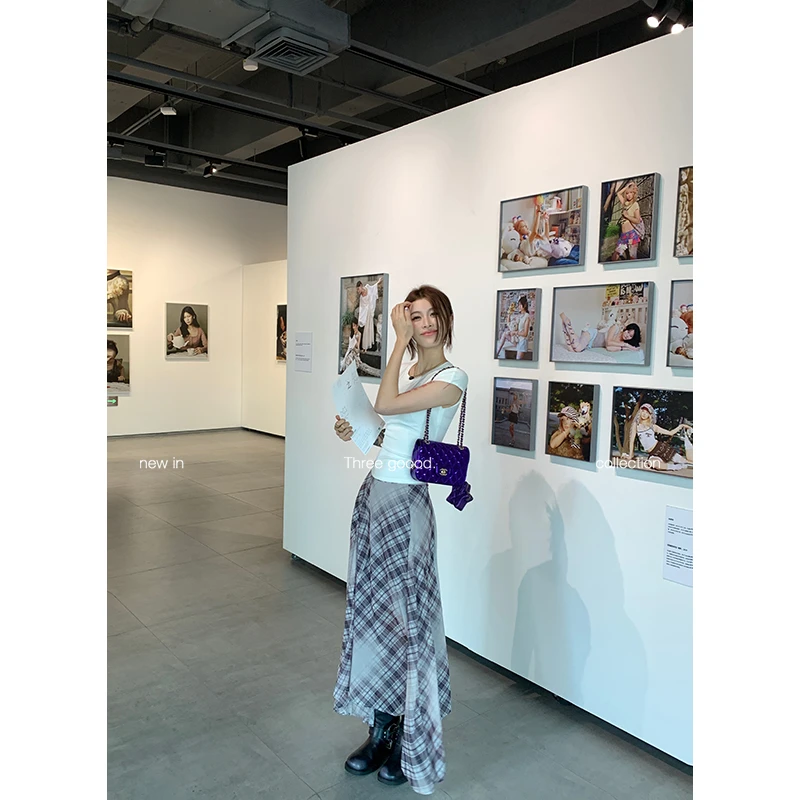 THREE GOOOD/三吉清潭洞oni春日出行休闲格纹半身裙女Y725G01297