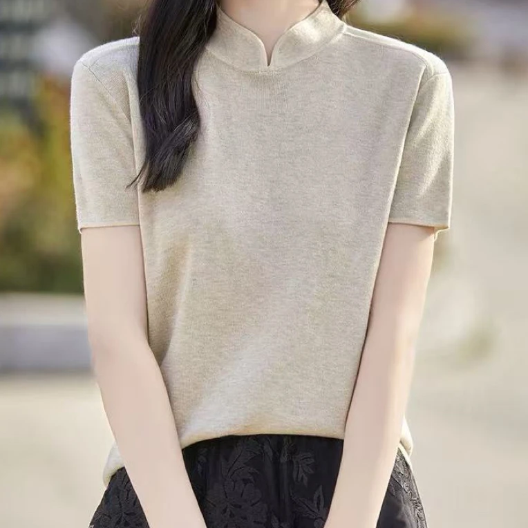 女士抽条旗袍领短袖