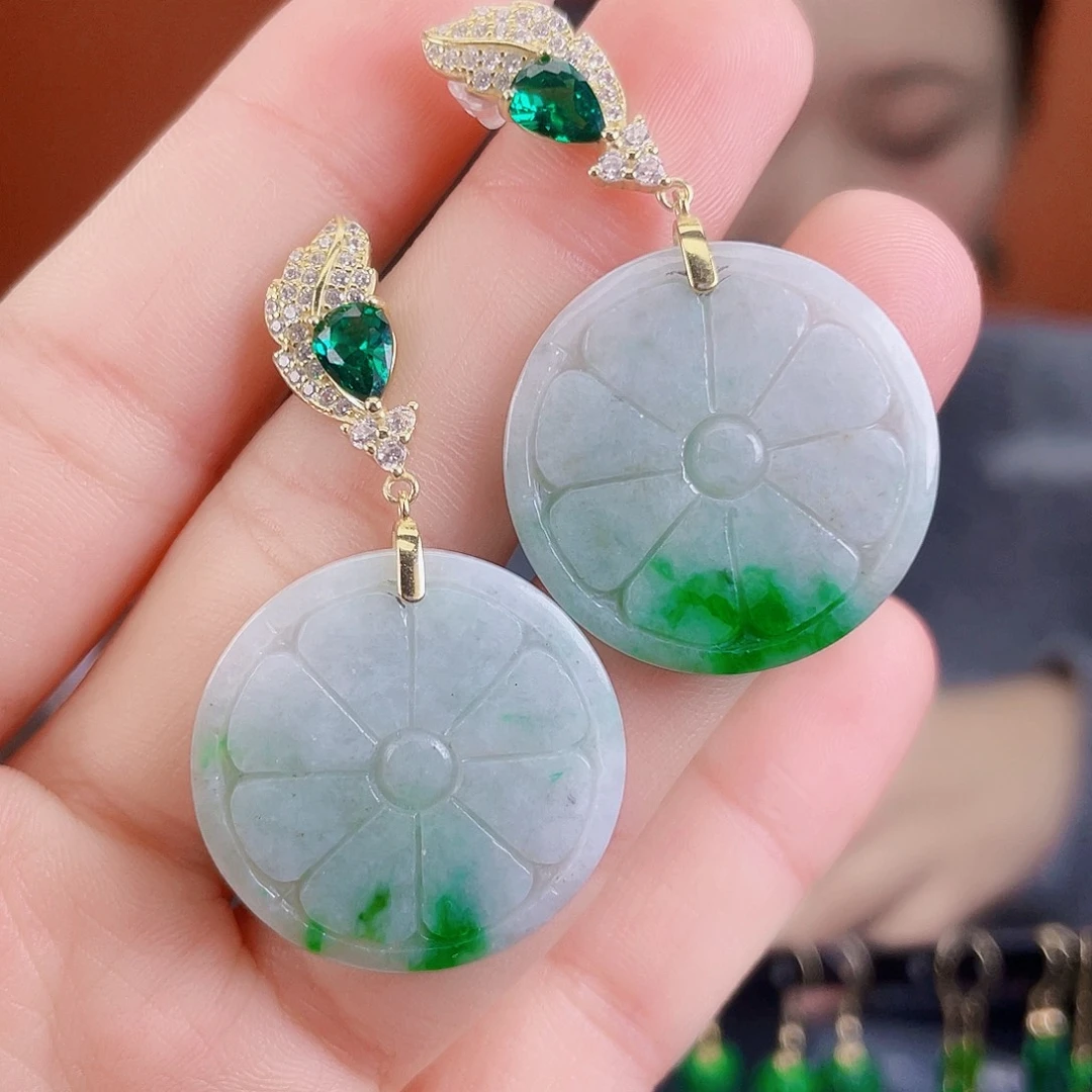 翡翠银S925镶嵌耳饰