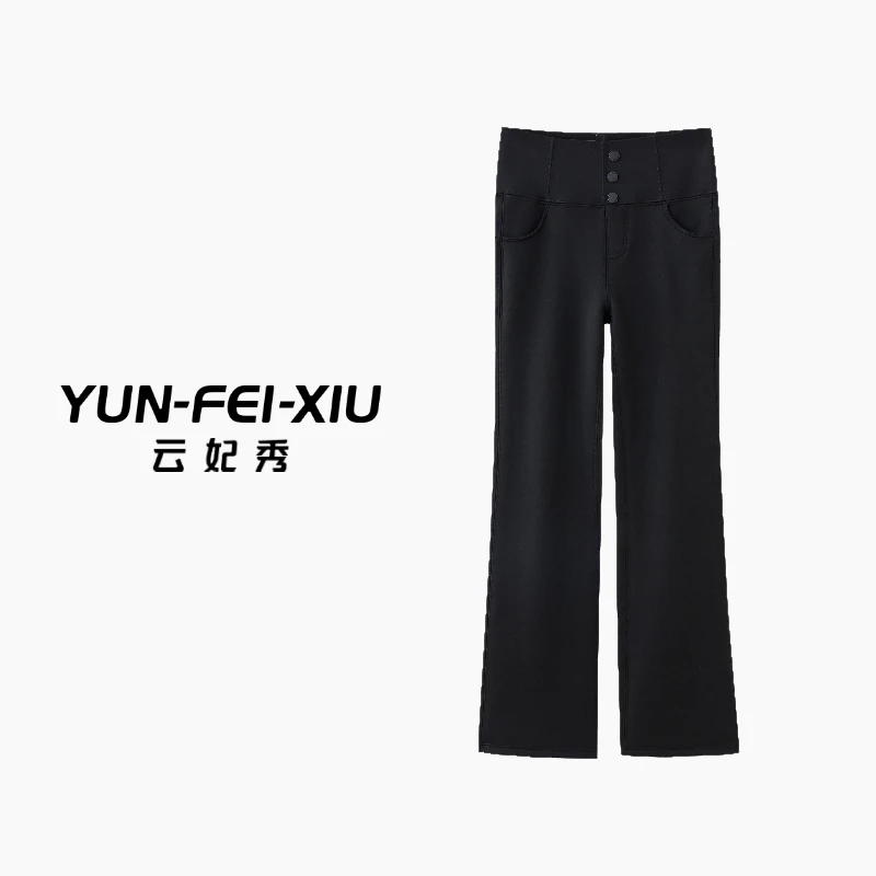 云妃秀大码女装休闲裤时尚超厚绒微胖显瘦气质喇叭裤冬500904-2