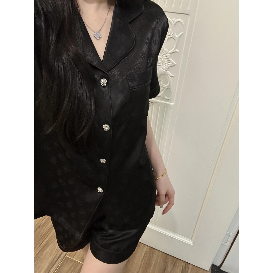 夏季高级感冰丝清凉短袖睡衣女2025春夏新款法式薄款宽松家居服