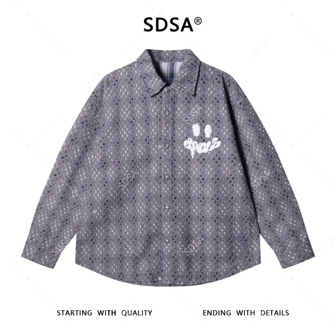 SDSA男士秋冬新款痞帅男装潮牌撞色针织字母长袖衬衫百搭复古衬衣