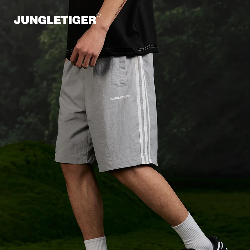 丛林老虎侧边织带条纹运动短裤男夏季美式潮牌户外休闲宽松五分裤