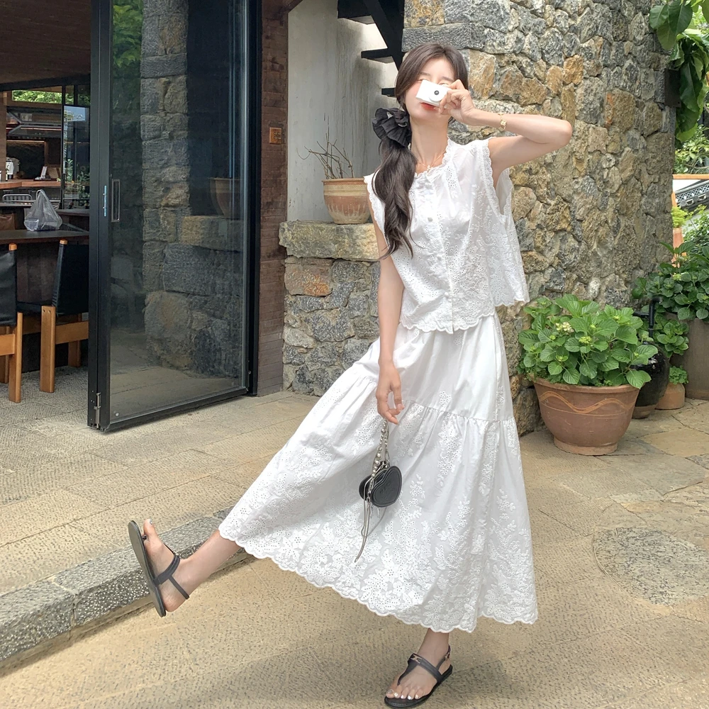 绝美绣花马甲小香风裙子套装2025新款女夏新中式轻奢高级感两件套