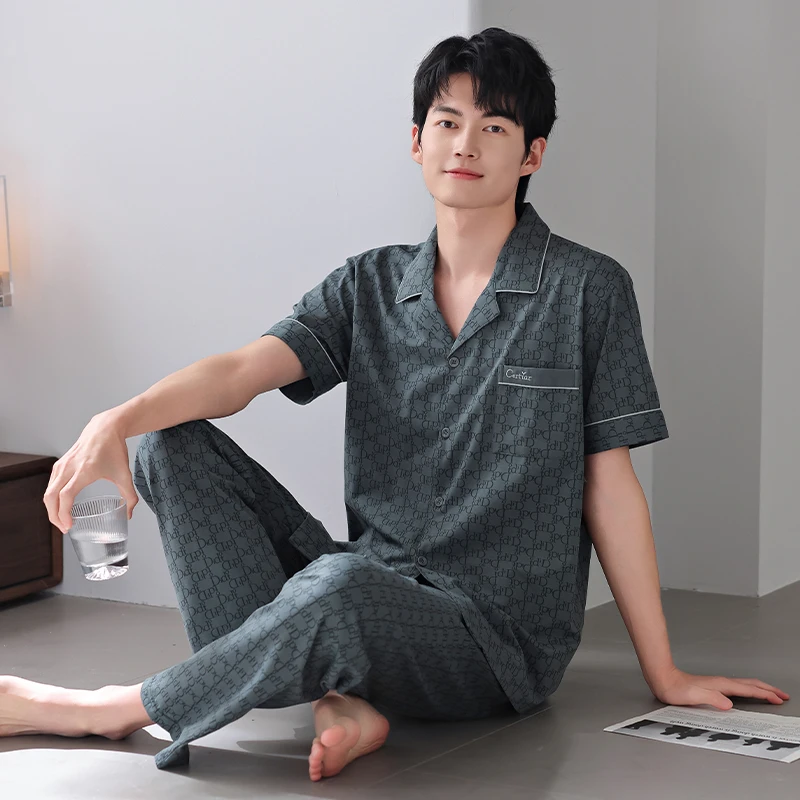 【凉感爽棉】睡衣男纯棉套装凉感开衫短袖长裤薄款休闲服中年男生