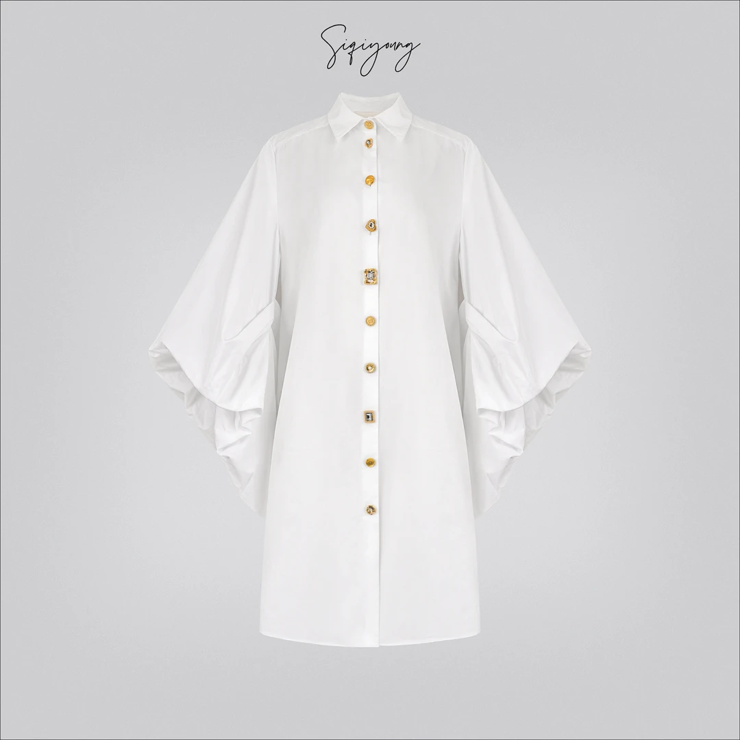SIQIYOUNG【Maggie精选】巴洛克-宫廷风金扣褶皱衬衫