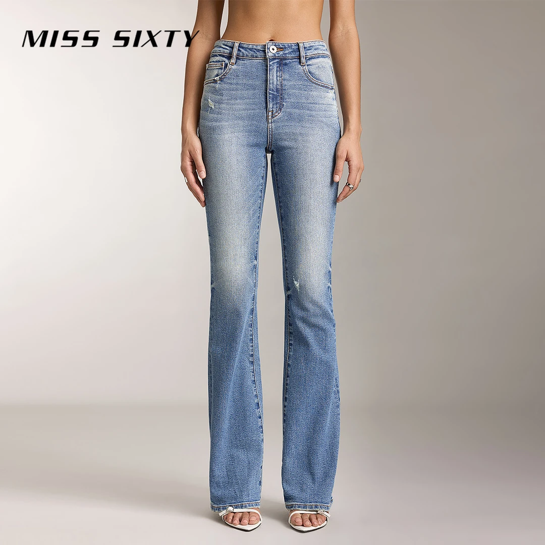 Miss Sixty牛仔裤女复古显瘦微喇裤拖地裤长裤子百搭